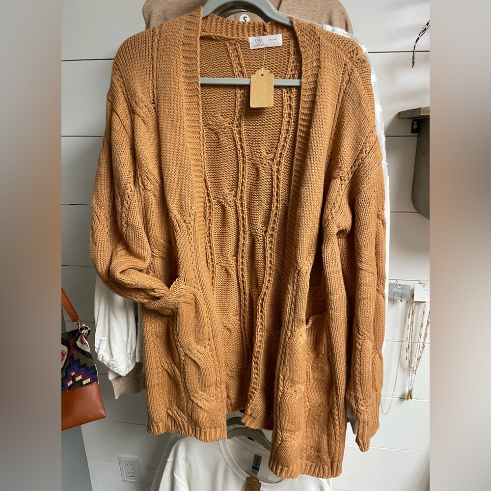 Cable Knit Cardigan Sweater - rust